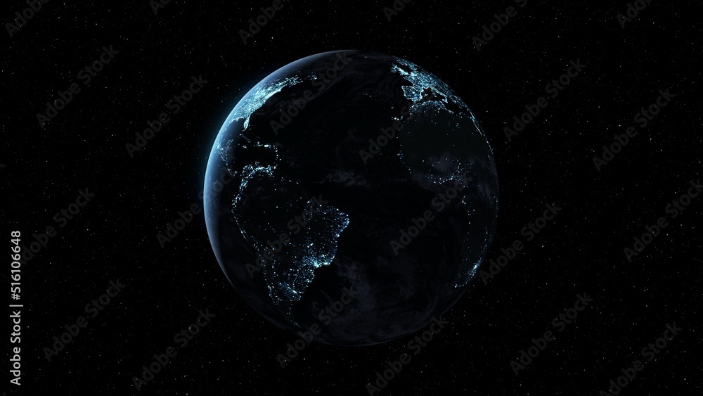 Poster planet earth with realistic geography surface and orbital 3d cloud atmosphere . outer space view of 