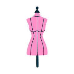Female pink mannequin vector illustration. Dressmakers dummy hand drawn icon. Sewing dress form isolated art image