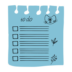 sheet template for writing plans for the day.vector illustration with drawn cute animals.