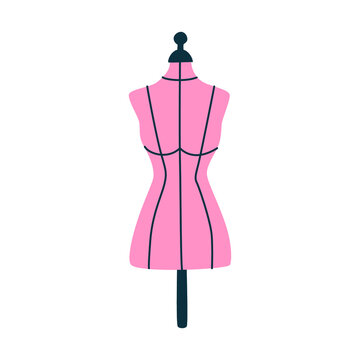 Female pink mannequin vector illustration. Dressmakers dummy hand drawn icon. Sewing dress form isolated art image
