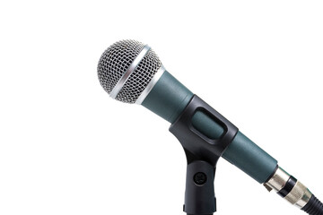 A microphone on a white background with copy space