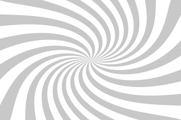 Fototapeta na wymiar Psychedelic spiral with radial grey rays. Swirl twisted retro background. 