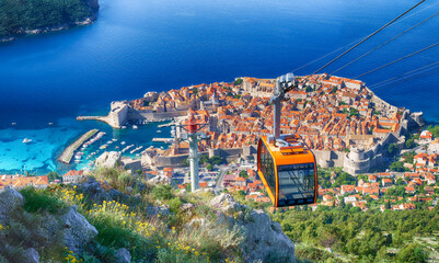 Dubrovnik cable car, panoramic view from Srd mountain, Croatia - Powered by Adobe