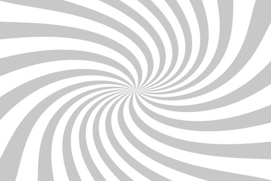 Psychedelic Spiral With Radial Grey Rays. Swirl Twisted Retro Background. 