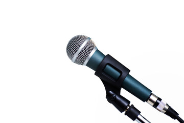 side view of microphone on a white background with copy space
