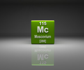 Cube with Moscovium number 115 periodic table
