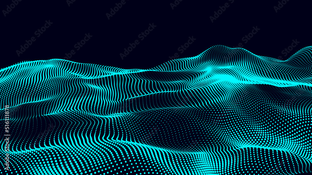 Aufkleber digital wave with dots on the dark background. big data visualization. vector illustrations.