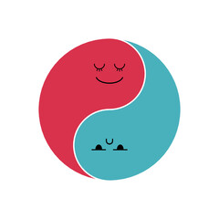 the mimicry of yin and yang. a happy pink and an unhappy blue. opposite concept. vector illustration.