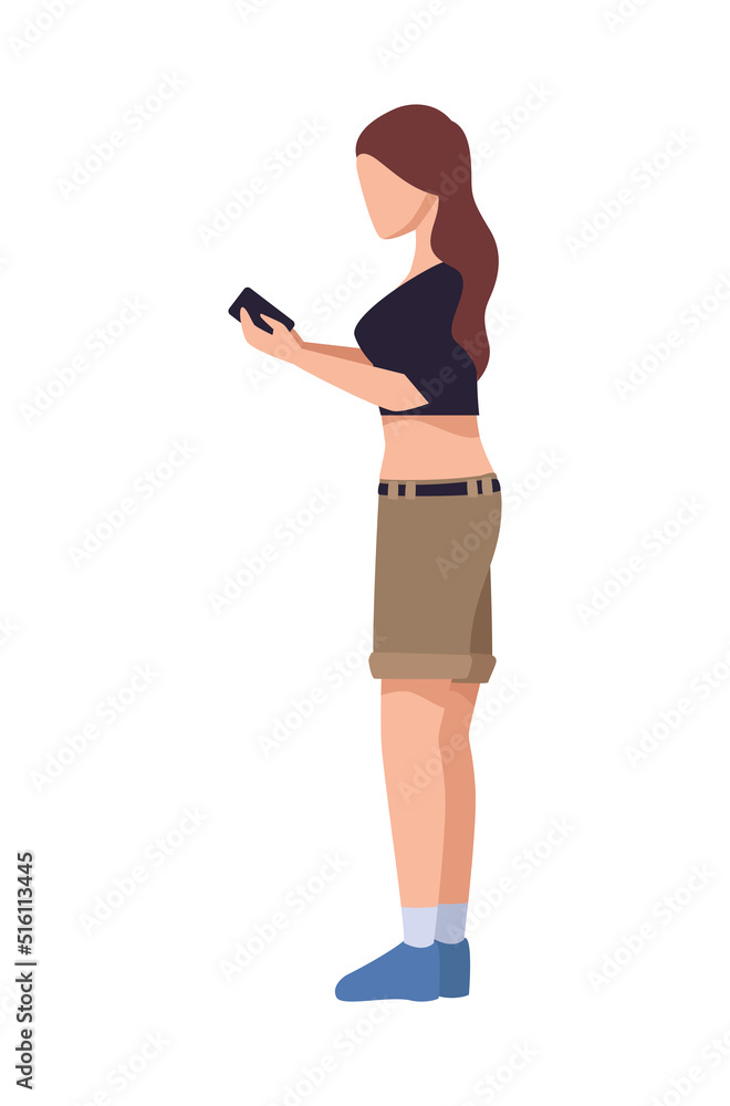 Poster young woman using smartphone