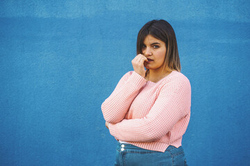 lifestyle concept of young curvy woman offended by insult due to her weight and appearance -...