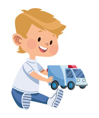 boy playing with ambulance