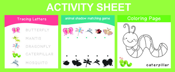 Activity sheet for children. Educational printable worksheet. Animals worksheet theme. Vector illustrations.