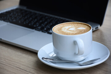 coffee of cup white on wood table