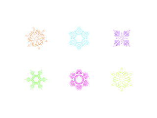 Set of 6 snowflake colorful simple icons. Pastel color simple ornament illustration. EPS 10 vector.