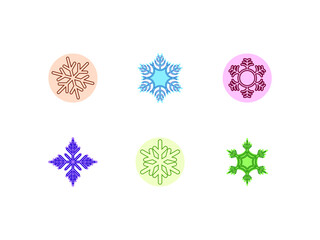 Set of 6 snowflake colorful simple icons. Pastel color simple ornament illustration. EPS 10 vector.