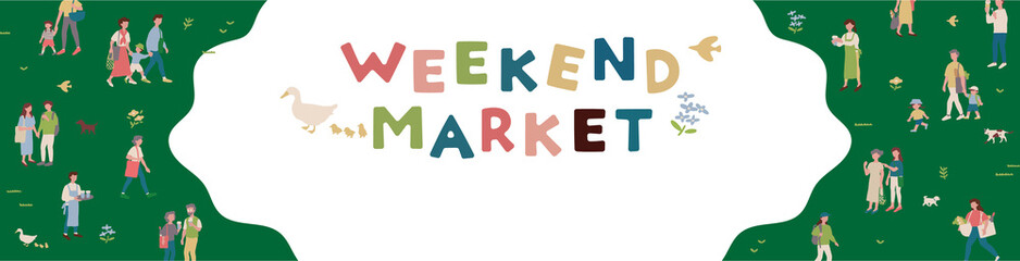 休日のファミリー/男性＆女性のバナーイラスト素材  Banner illustrations of family spending holiday.