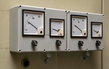 Pointer ammeters and voltmeters on the control cabinet