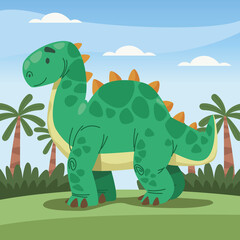green dinosaur in landscape