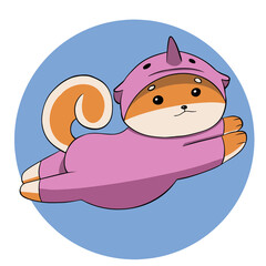 Shiba superhero in a unicorn costume flies to save people