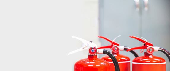 Fire extinguisher, Close-up red fire extinguishers tank in the building for fire equipment for...