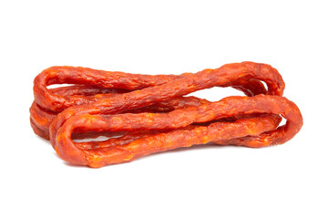 Kabanos thin dry sausage for beer delicious isolated on the white background