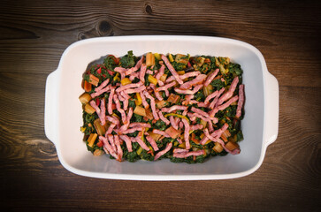 Fresh swiss rainbow chard recipe with belly flaps. High quality photo