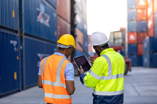 Container operator doing daily routine inspection while working in container yards.