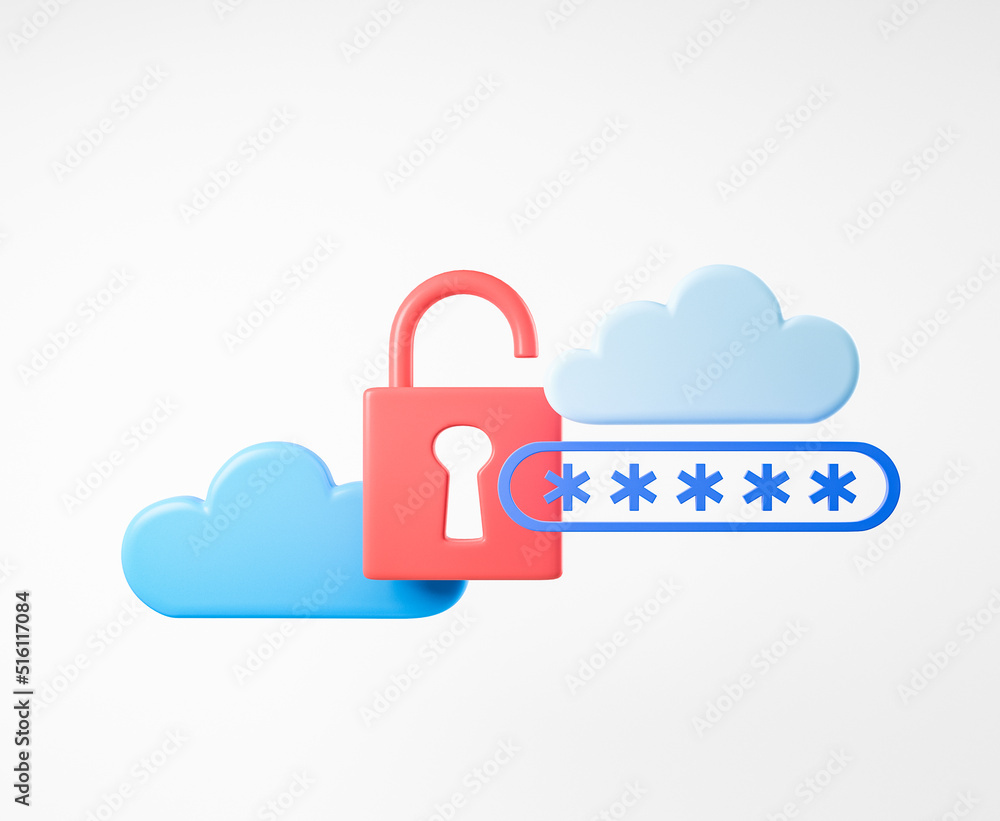 Poster red lock with clouds, password and data protection