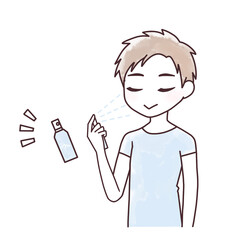 化粧水でスキンケアをする男性イラスト1