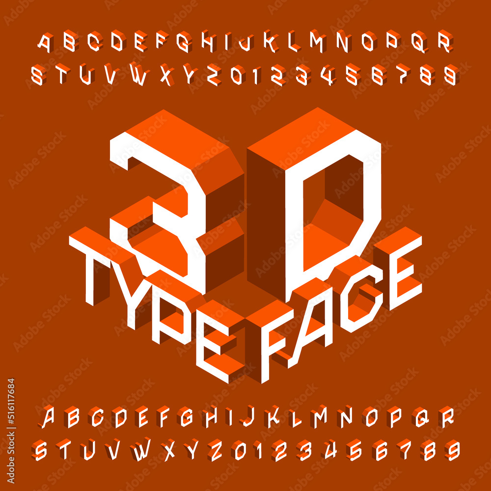 Poster 3d alphabet font. 3d isometric letters, numbers and symbols. stock vector typescript for your typogr