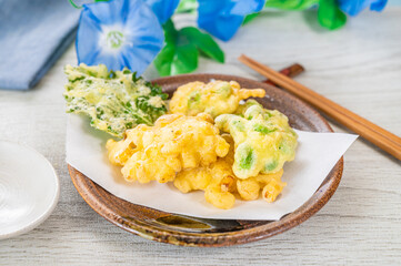 大葉とコーンと枝豆の天ぷら