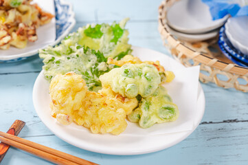 大葉とコーンと枝豆の天ぷら