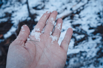 Snow in man's hand