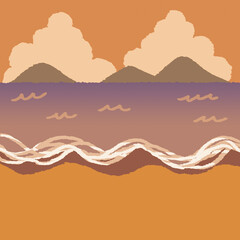 入道雲と海と砂浜(夕方)