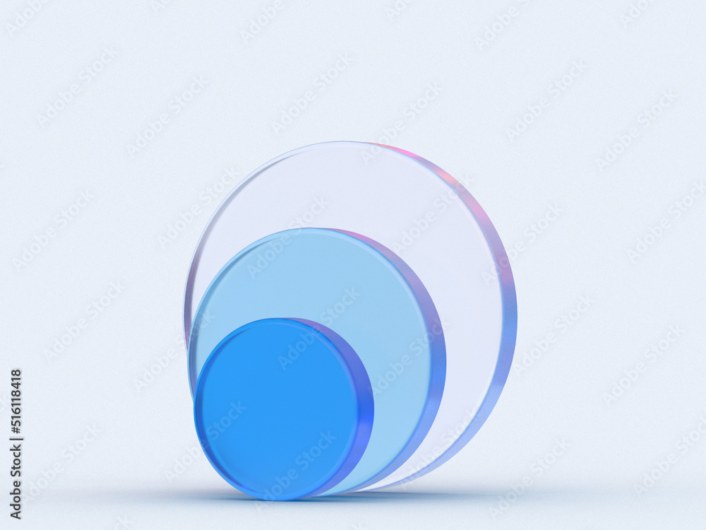 Aufkleber 3d rendered illustration with glass cylinders in blue colors. a minimal abstract scene with geometri