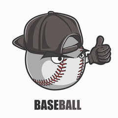 Illustration of a cute baseball ball mascot man giving a thumbs up