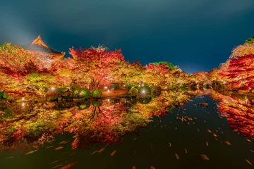 Papier Peint photo Kyoto érable feuille d& 39 érable jaune kyoto kyoto japon japon automne paysage scénique somme style japonais temple réflexion réflexion réflexion surface de l& 39 eau allumer