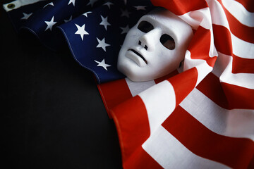 Flapping flag USA with wave. American flag for Memorial Day or 4th of July. Closeup of American...