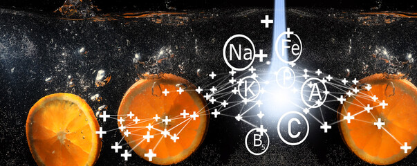 Water drops on ripe sweet orange. Fresh mandarin background with copy space for your text. Vegetarian concept.