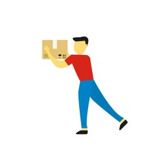 Vector image of a male deliveryman. A person delivers parcels. Transfer of parcels and their transportation