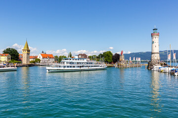 Lindau with marina town at lake Constance Bodensee ship travel traveling in Germany