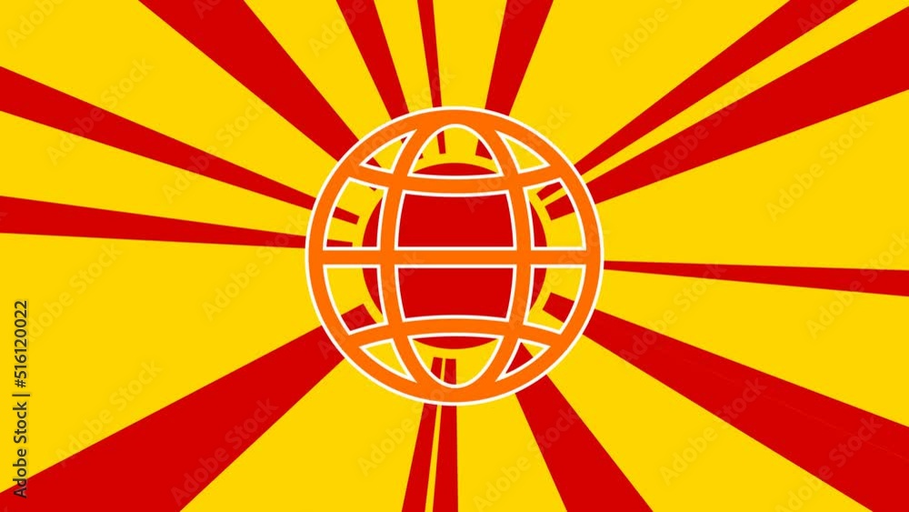 Poster web symbol on the background of animation from moving rays of the sun. large orange symbol increases