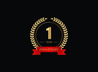 1th anniversary celebration with gold glitter color and white background. Vector design for celebrations, invitation cards and greeting cards. eps 10.