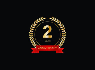 2th anniversary celebration with gold glitter color and white background. Vector design for celebrations, invitation cards and greeting cards. eps 10.