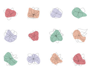 set of doodle line flower for decoration 