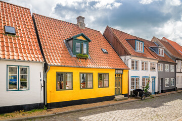 Fototapeta na wymiar Aabenraa, Denmark; July 6, 2022 - Old traditional Danish houses, Aabenraa, Denmark
