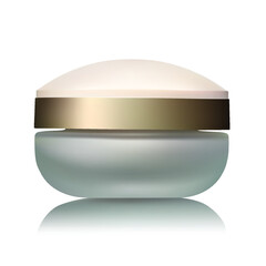 Highly realistic image of a jar with a cosmetic product isolated on a white background.