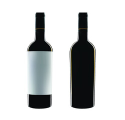 Two elegant glass bottles of wine with a label and without, isolated on a white background.