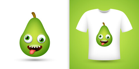 Avocado on white shirt. Vector