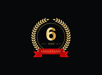 6th anniversary celebration with gold glitter color and white background. Vector design for celebrations, invitation cards and greeting cards. eps 10.